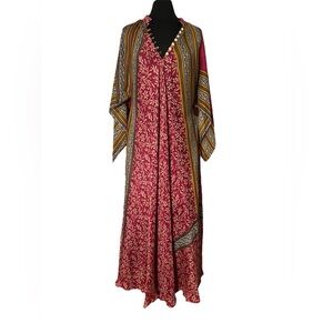 SALE! VINTAGE SARI Silk Dress OOAK Boho Witchy Cottagecore Retro Gown Maxi M